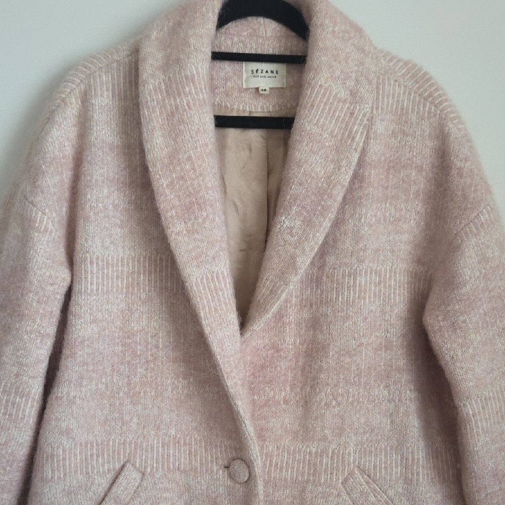 SÉZANE Pink Wool Blend Shawl Collar Coat Soft Rose Melange Size 38 M - Picture 5 of 15
